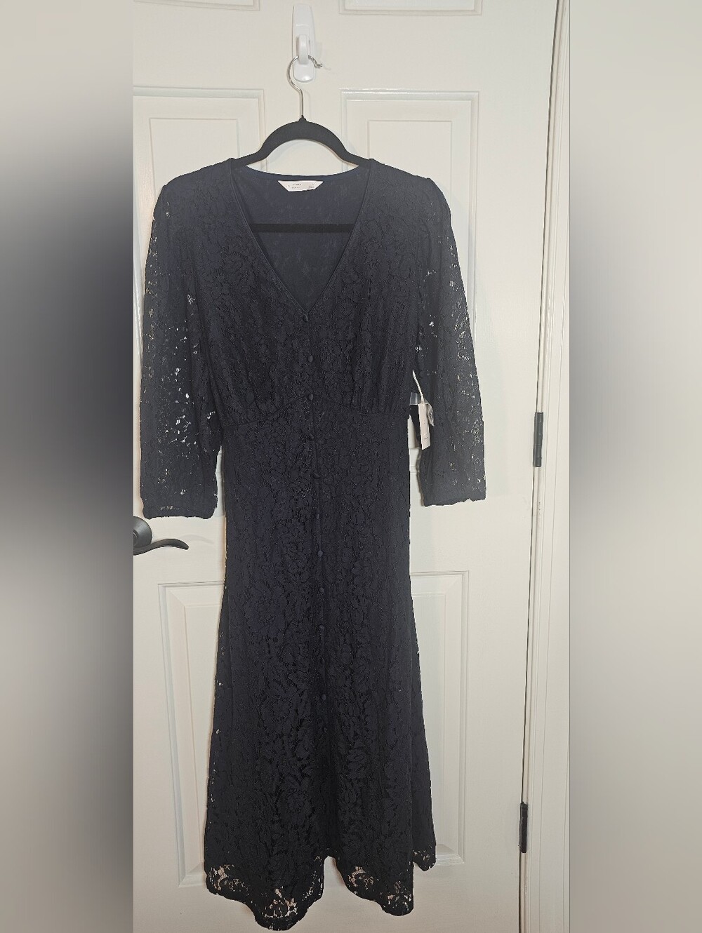 NWT LC Lauren Conrad Navy Floral Lace Button Front Midi Dress L